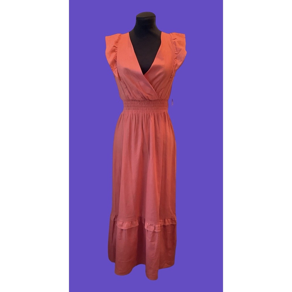 Monteau Linen Rayon Ruffle Maxi Dress Sz S New With Tags!